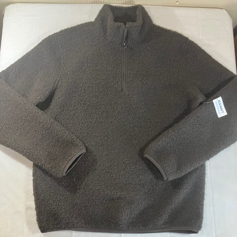 Old Navy Mens Small Brown Sherpa Fleece 1/4 Zip Pullover Mock Neck New NWT